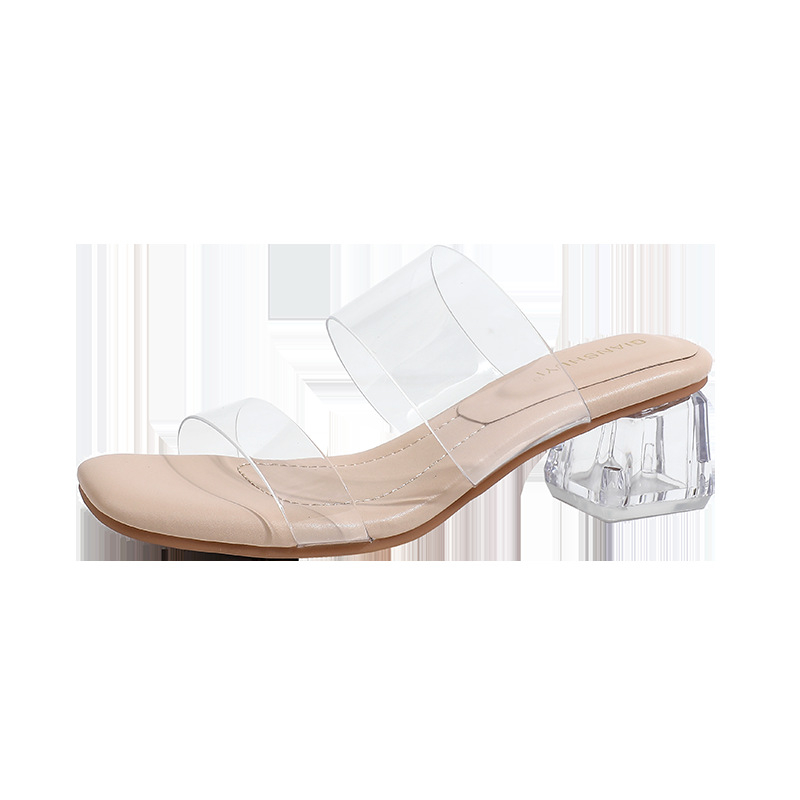 Сандали с една презрамка, TPU горна част, квадратен пръст, високи токове 6–8 см, дебел ток