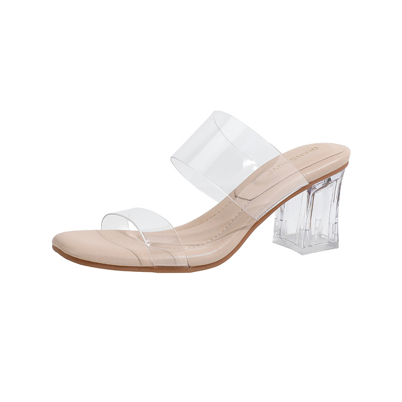 Сандали с една презрамка, TPU горна част, квадратен пръст, високи токове 6–8 см, дебел ток