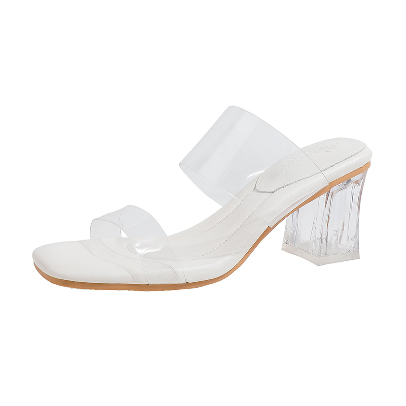 Сандали с една презрамка, TPU горна част, квадратен пръст, високи токове 6–8 см, дебел ток