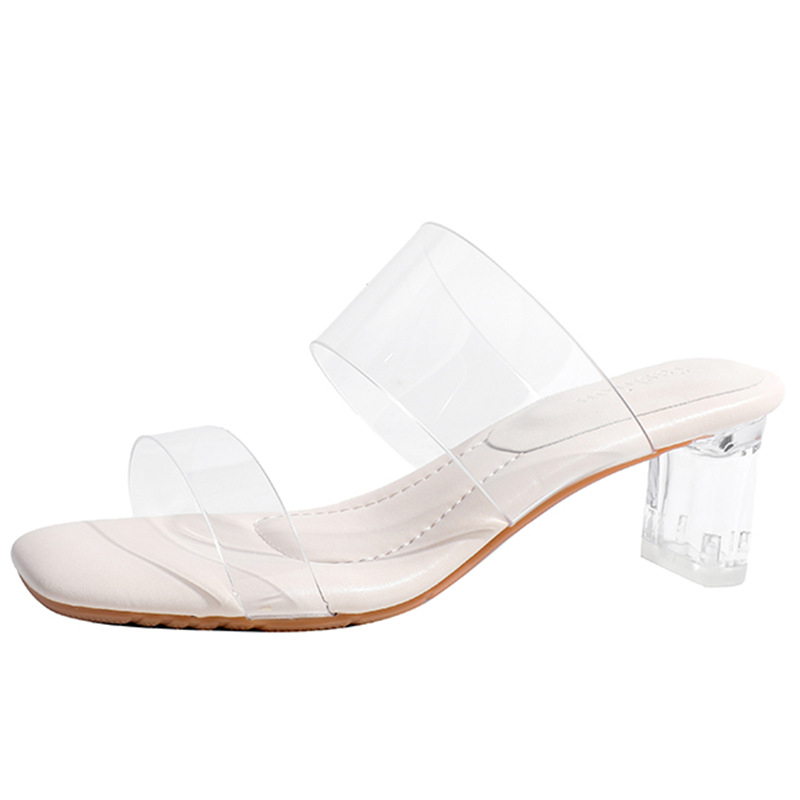 Сандали с една презрамка, TPU горна част, квадратен пръст, високи токове 6–8 см, дебел ток