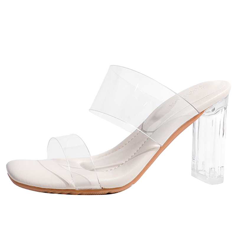 Сандали с една презрамка, TPU горна част, квадратен пръст, високи токове 6–8 см, дебел ток