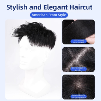 Férfi paróka valódi hajból – Amerikai stílusú elülső hajrész, rövid hossz, természetes megjelenés, mechanikus kivitel