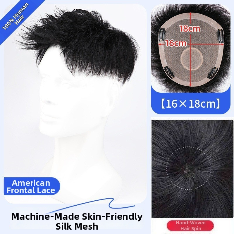 Férfi paróka valódi hajból – Amerikai stílusú elülső hajrész, rövid hossz, természetes megjelenés, mechanikus kivitel