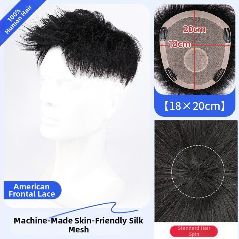 Férfi paróka valódi hajból – Amerikai stílusú elülső hajrész, rövid hossz, természetes megjelenés, mechanikus kivitel