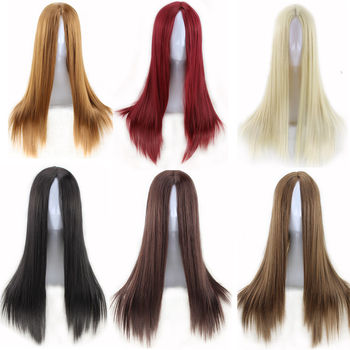 Perucă lungă cu păr drept, parte la mijloc, stil exotic, fibre rezistente la temperaturi înalte, breton lung, model 20221103Wig-straight hair