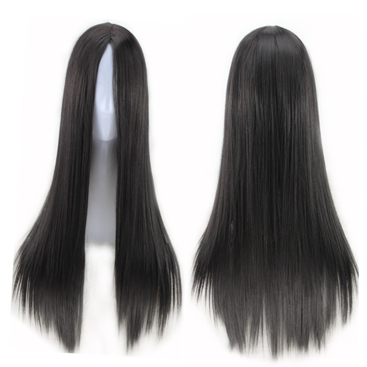 Perucă lungă cu păr drept, parte la mijloc, stil exotic, fibre rezistente la temperaturi înalte, breton lung, model 20221103Wig-straight hair