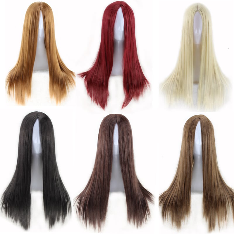 Perucă lungă cu păr drept, parte la mijloc, stil exotic, fibre rezistente la temperaturi înalte, breton lung, model 20221103Wig-straight hair