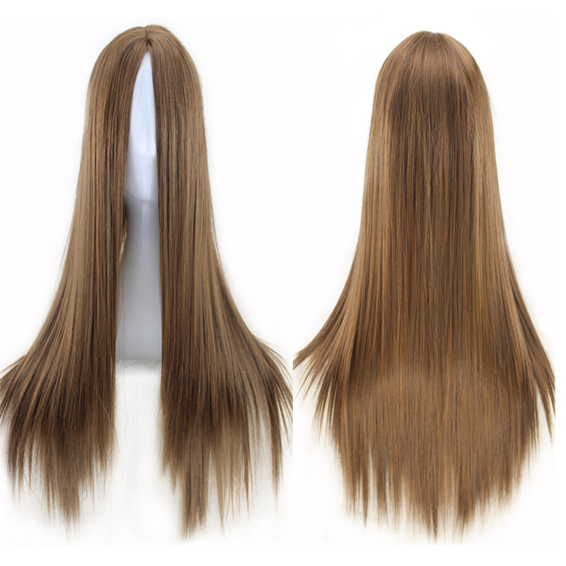 Perucă lungă cu păr drept, parte la mijloc, stil exotic, fibre rezistente la temperaturi înalte, breton lung, model 20221103Wig-straight hair