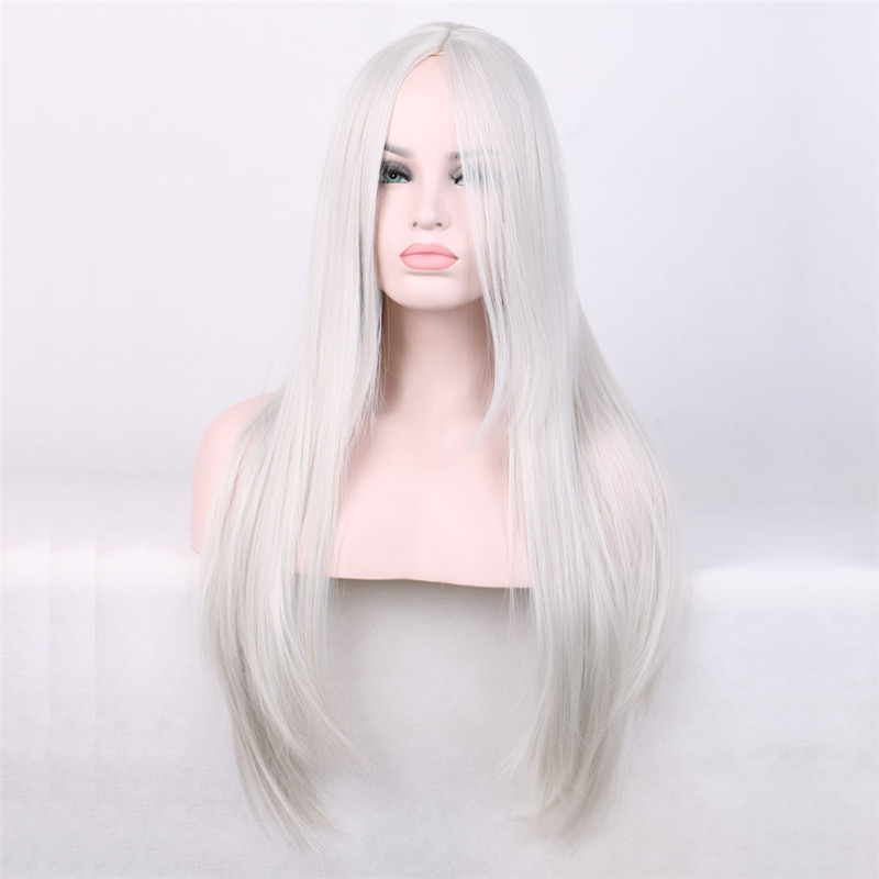 Perucă lungă cu păr drept, parte la mijloc, stil exotic, fibre rezistente la temperaturi înalte, breton lung, model 20221103Wig-straight hair