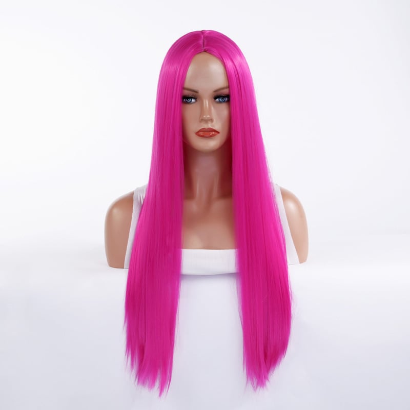 Perucă lungă cu păr drept, parte la mijloc, stil exotic, fibre rezistente la temperaturi înalte, breton lung, model 20221103Wig-straight hair