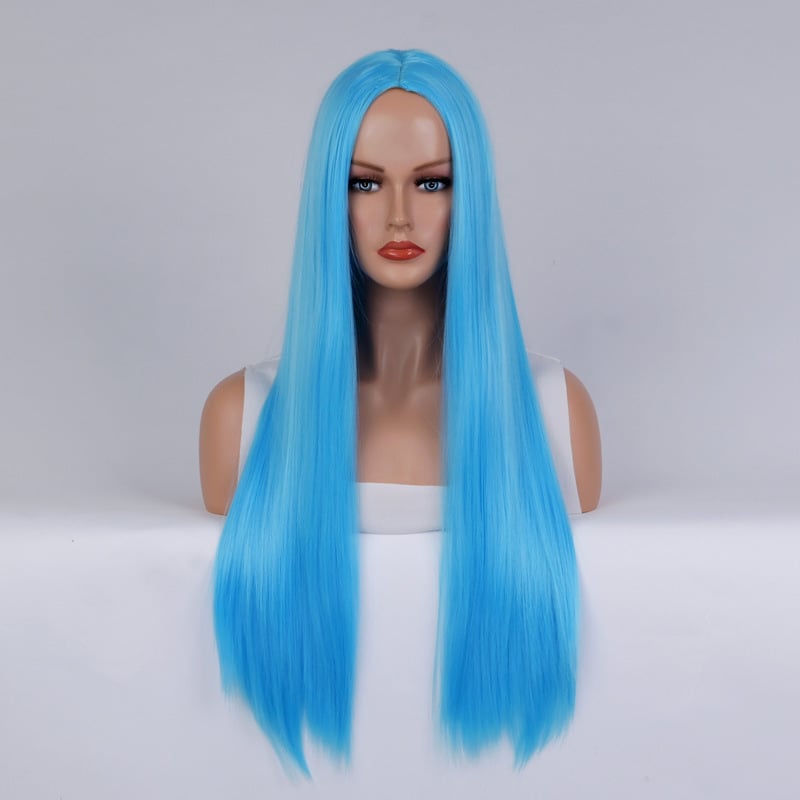 Perucă lungă cu păr drept, parte la mijloc, stil exotic, fibre rezistente la temperaturi înalte, breton lung, model 20221103Wig-straight hair