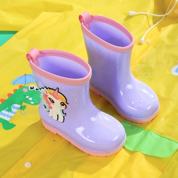 Cizme de ploaie pentru copii – imprimeu desen animat, PVC, toc mic 1–3 cm, înălțime tub medie, pentru toate sezoanele, unisex