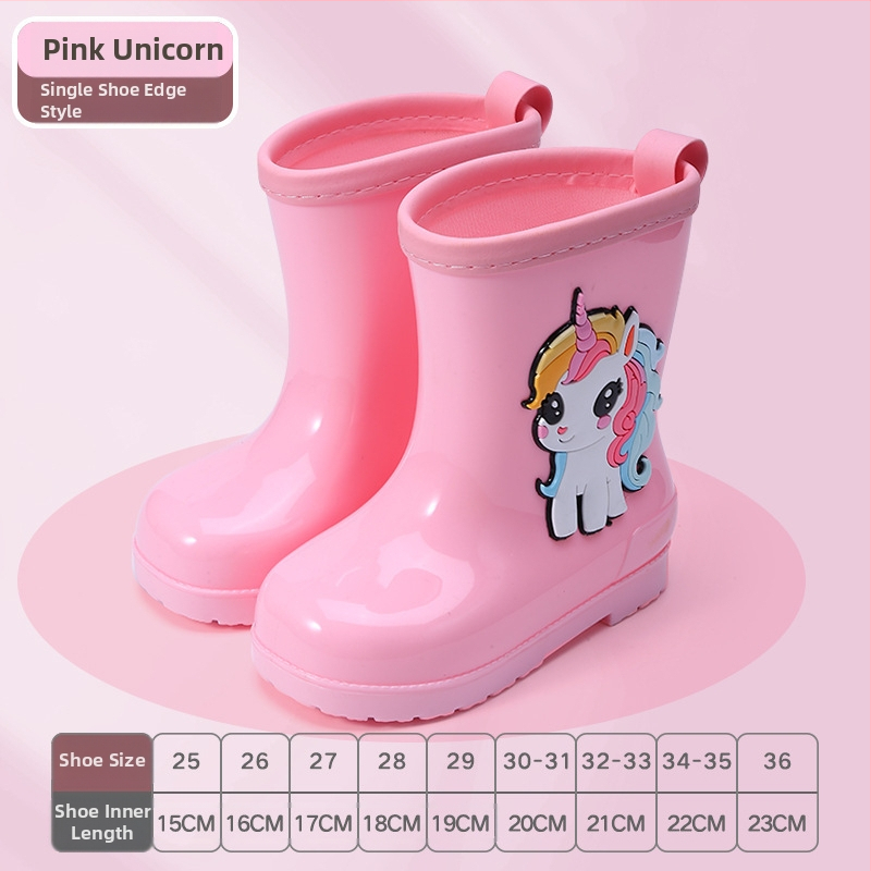 Cizme de ploaie pentru copii – imprimeu desen animat, PVC, toc mic 1–3 cm, înălțime tub medie, pentru toate sezoanele, unisex