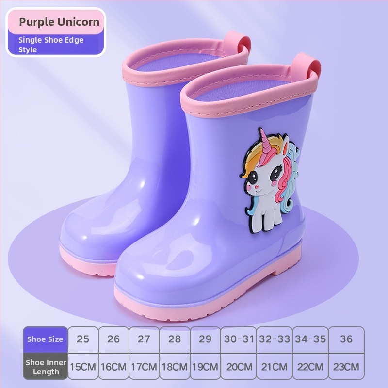 Cizme de ploaie pentru copii – imprimeu desen animat, PVC, toc mic 1–3 cm, înălțime tub medie, pentru toate sezoanele, unisex