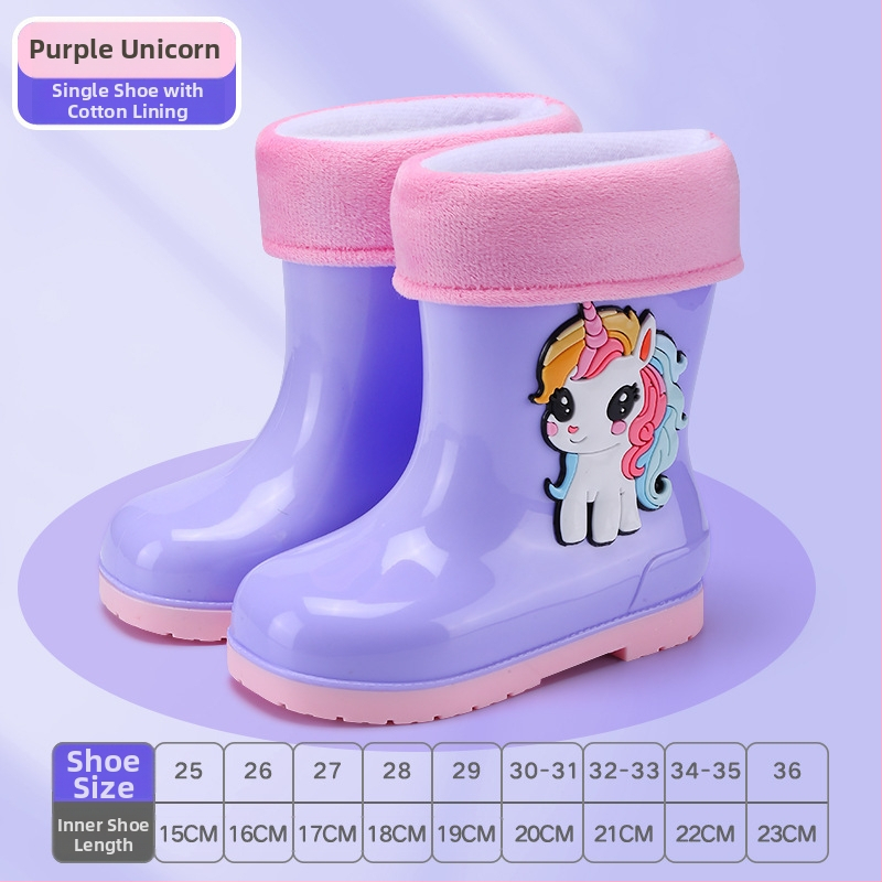 Cizme de ploaie pentru copii – imprimeu desen animat, PVC, toc mic 1–3 cm, înălțime tub medie, pentru toate sezoanele, unisex