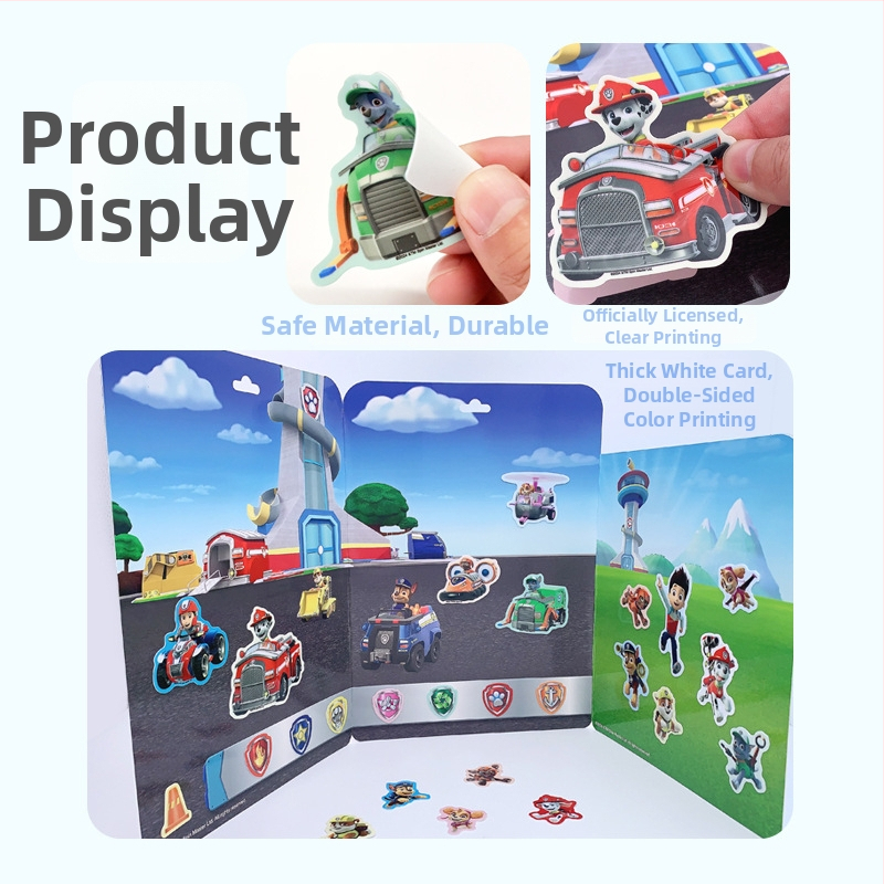 Книжка със стикери с карикатурни герои – хартия, анимационен стил, стикерна обработка, без лого, образователна играчка