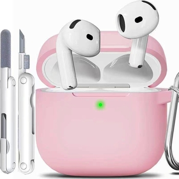 Carcasă protectoare din silicon pentru Apple AirPods cu carabinier integrat și set de pixuri de curățare – gravură, personalizare disponibilă