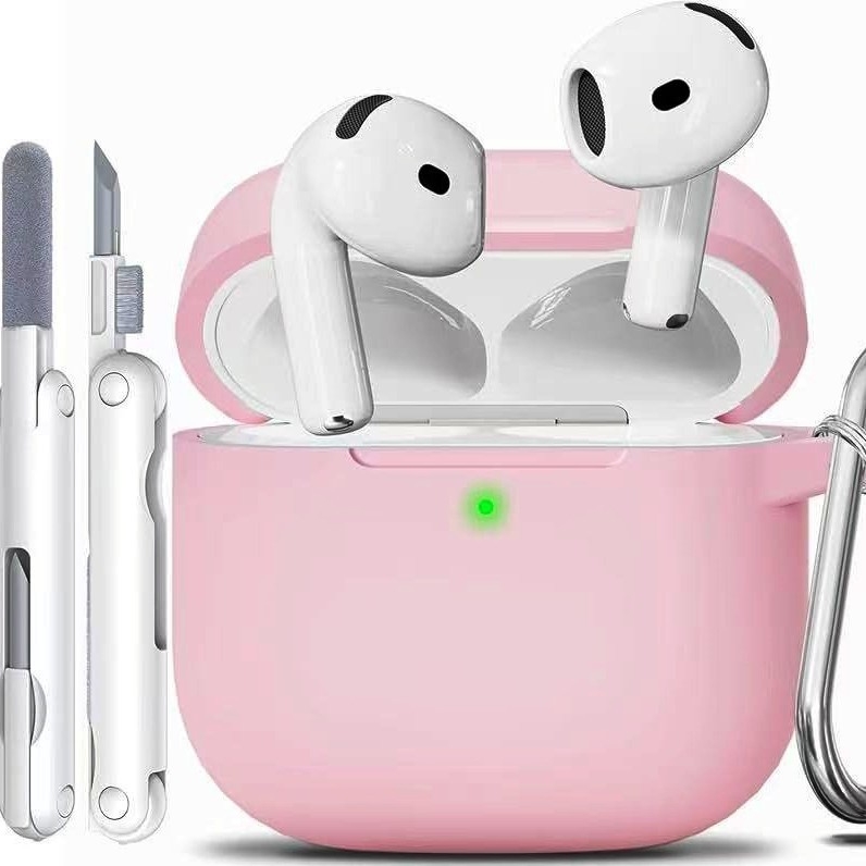 Carcasă protectoare din silicon pentru Apple AirPods cu carabinier integrat și set de pixuri de curățare – gravură, personalizare disponibilă