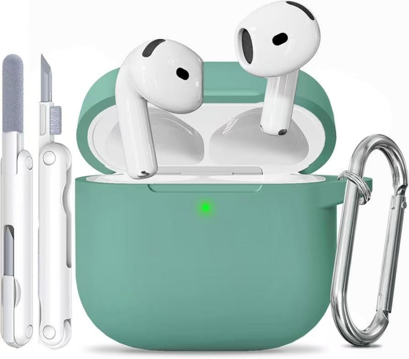 Carcasă protectoare din silicon pentru Apple AirPods cu carabinier integrat și set de pixuri de curățare – gravură, personalizare disponibilă