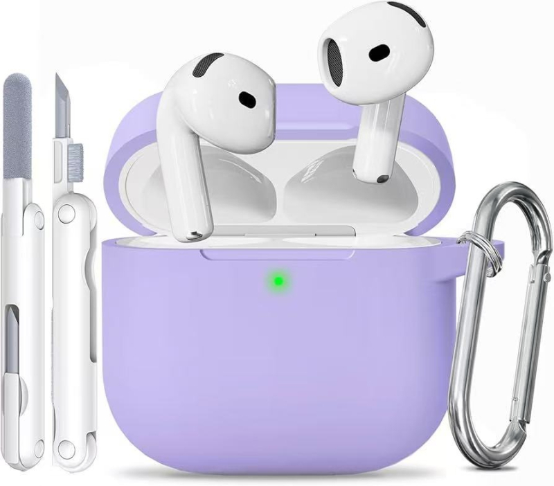 Carcasă protectoare din silicon pentru Apple AirPods cu carabinier integrat și set de pixuri de curățare – gravură, personalizare disponibilă