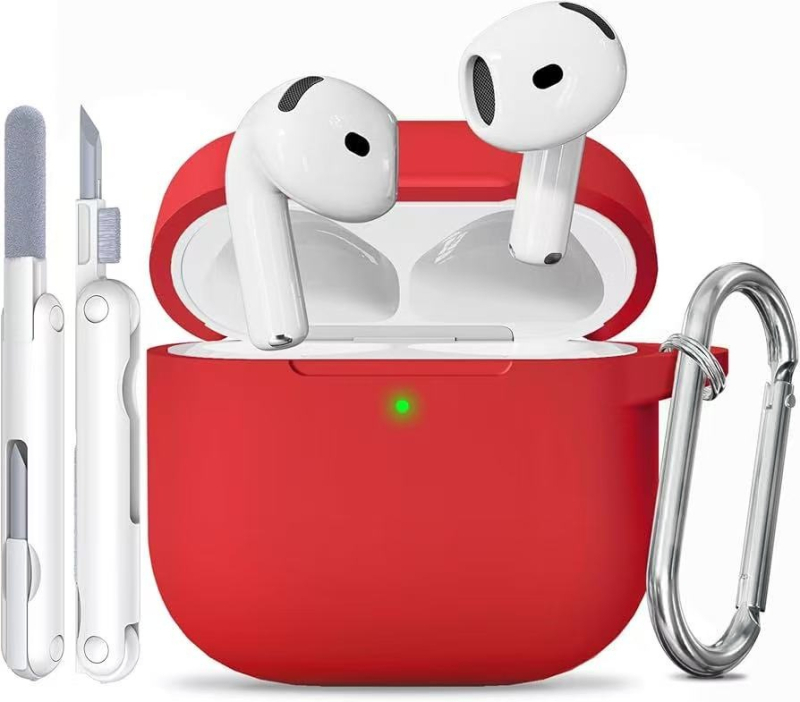 Carcasă protectoare din silicon pentru Apple AirPods cu carabinier integrat și set de pixuri de curățare – gravură, personalizare disponibilă