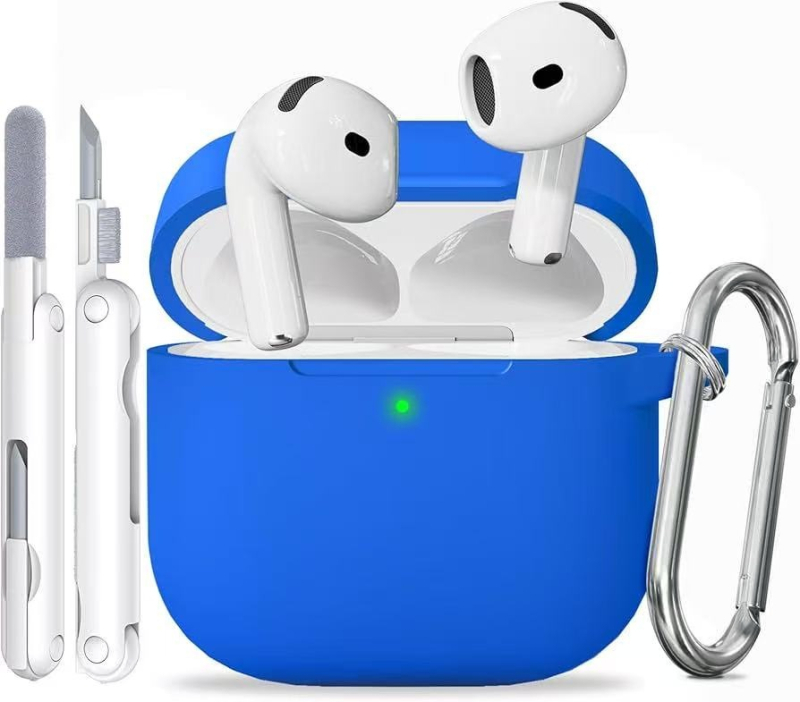 Carcasă protectoare din silicon pentru Apple AirPods cu carabinier integrat și set de pixuri de curățare – gravură, personalizare disponibilă