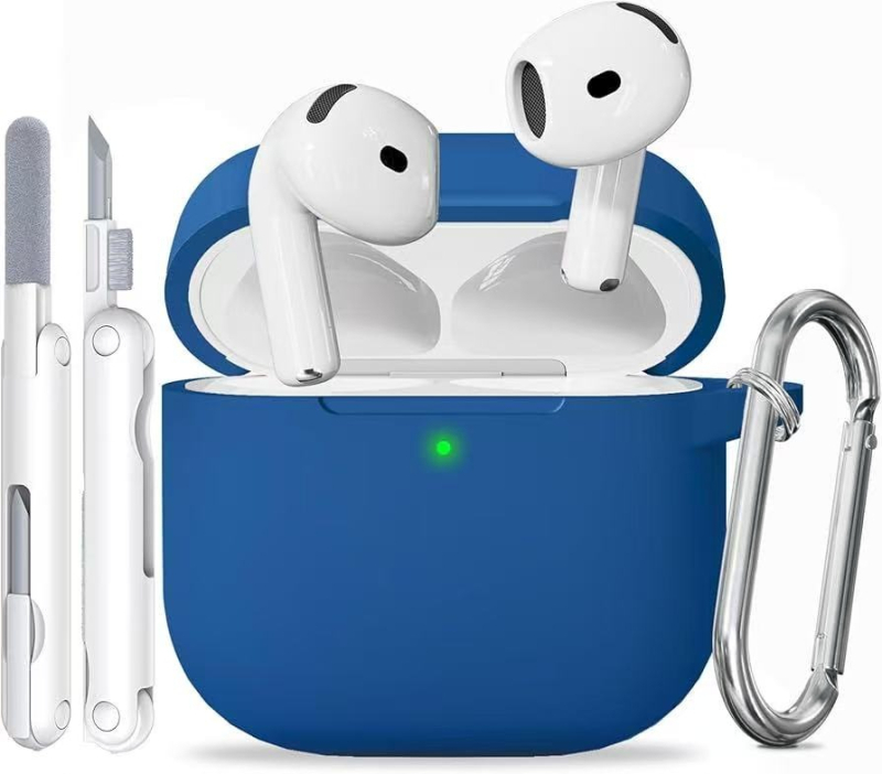 Carcasă protectoare din silicon pentru Apple AirPods cu carabinier integrat și set de pixuri de curățare – gravură, personalizare disponibilă