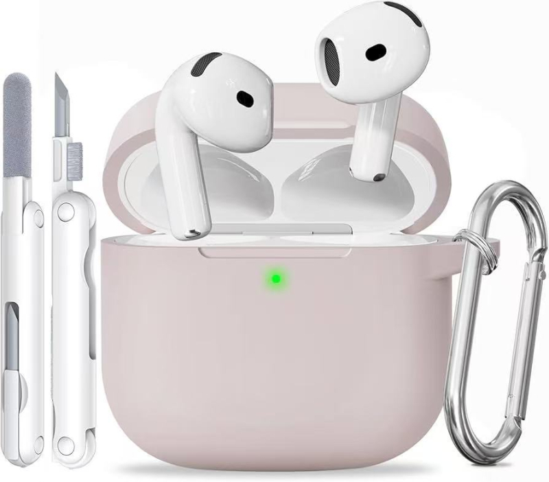 Carcasă protectoare din silicon pentru Apple AirPods cu carabinier integrat și set de pixuri de curățare – gravură, personalizare disponibilă