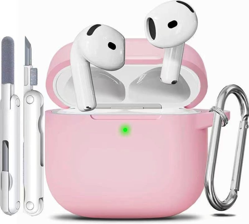 Carcasă protectoare din silicon pentru Apple AirPods cu carabinier integrat și set de pixuri de curățare – gravură, personalizare disponibilă