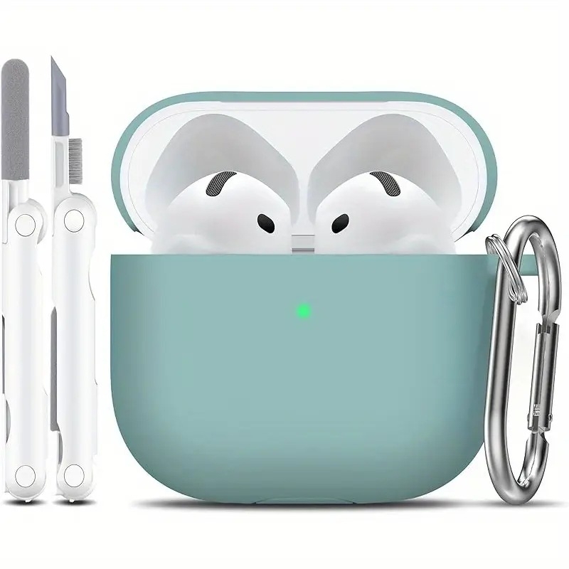 Carcasă protectoare din silicon pentru Apple AirPods cu carabinier integrat și set de pixuri de curățare – gravură, personalizare disponibilă
