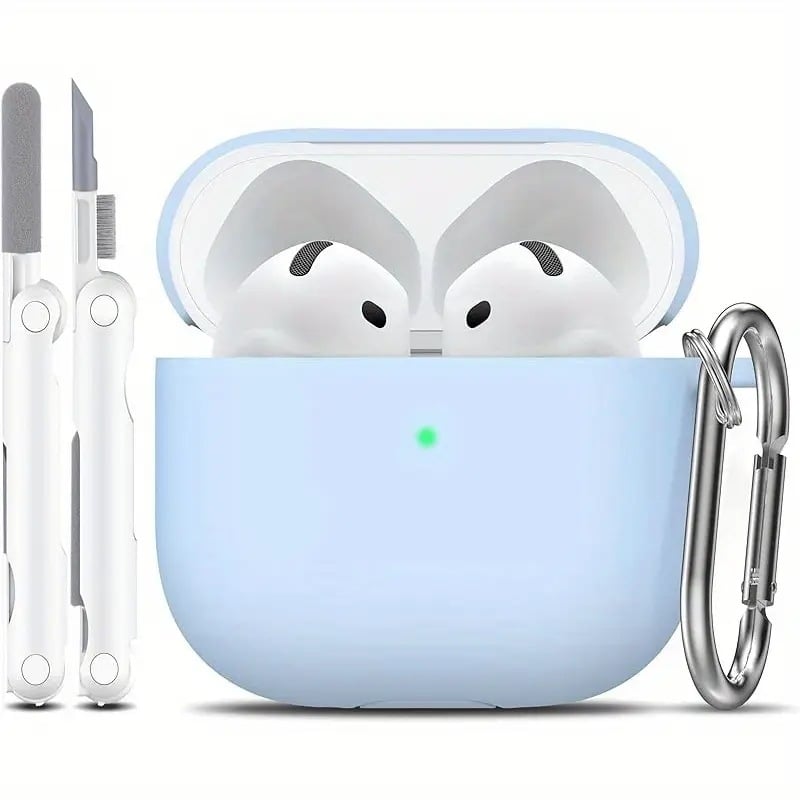 Carcasă protectoare din silicon pentru Apple AirPods cu carabinier integrat și set de pixuri de curățare – gravură, personalizare disponibilă