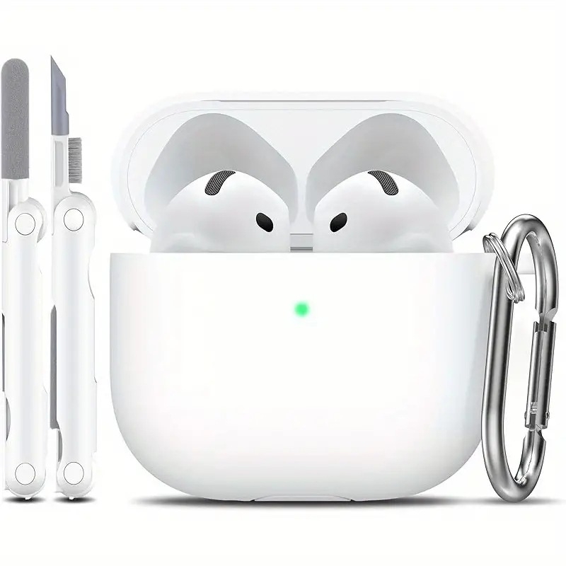 Carcasă protectoare din silicon pentru Apple AirPods cu carabinier integrat și set de pixuri de curățare – gravură, personalizare disponibilă