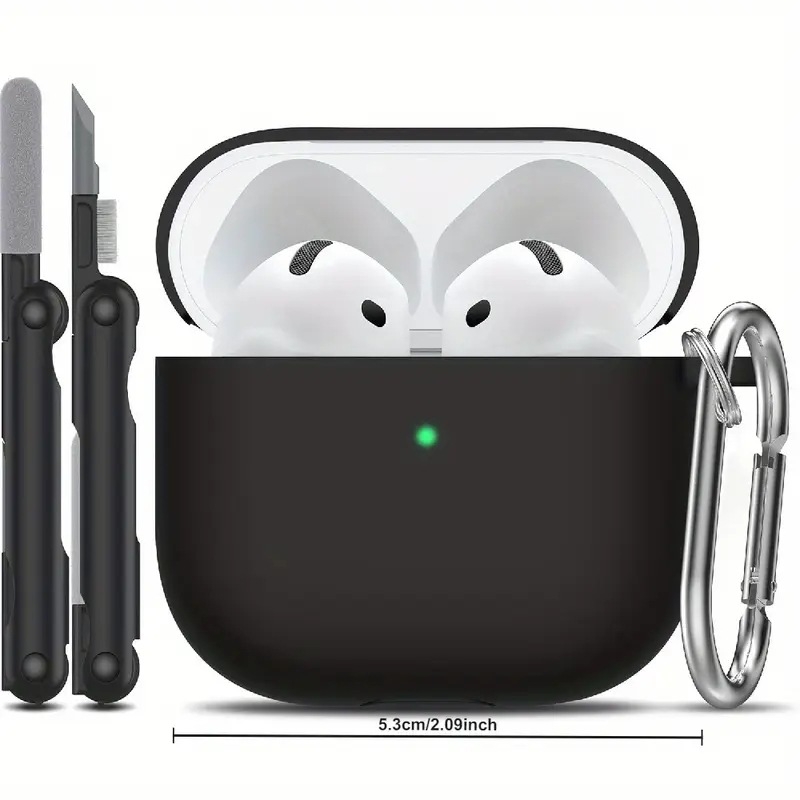 Carcasă protectoare din silicon pentru Apple AirPods cu carabinier integrat și set de pixuri de curățare – gravură, personalizare disponibilă