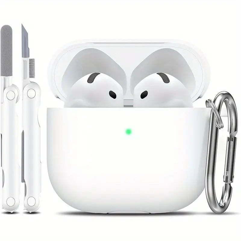 Carcasă protectoare din silicon pentru Apple AirPods cu carabinier integrat și set de pixuri de curățare – gravură, personalizare disponibilă