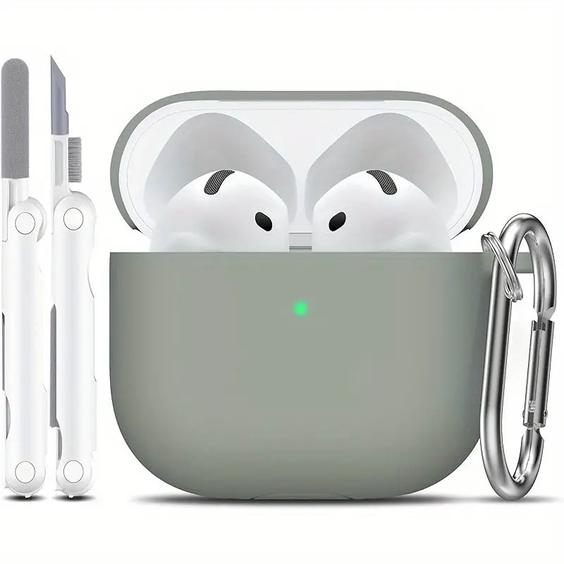 Carcasă protectoare din silicon pentru Apple AirPods cu carabinier integrat și set de pixuri de curățare – gravură, personalizare disponibilă
