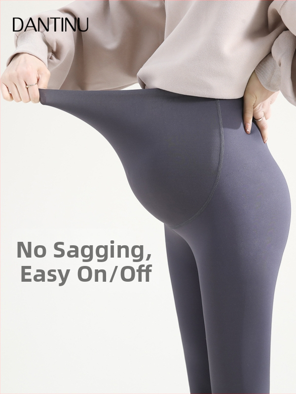 Bezšvové tehotenské legíny na podporu brucha, zmes Nylon-Spandex, stredná hrúbka, vysoká elasticita, priliehavý strih