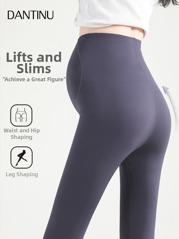 Bezšvové tehotenské legíny na podporu brucha, zmes Nylon-Spandex, stredná hrúbka, vysoká elasticita, priliehavý strih