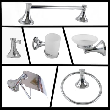 Kupaonski hardver od cinkovog legura, šestdjelni set, kromirana završna obrada, moderni minimalistički stil, Fidic