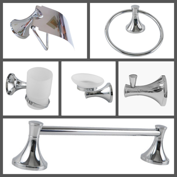 Kupaonski hardver od cinkovog legura, šestdjelni set, kromirana završna obrada, moderni minimalistički stil, Fidic