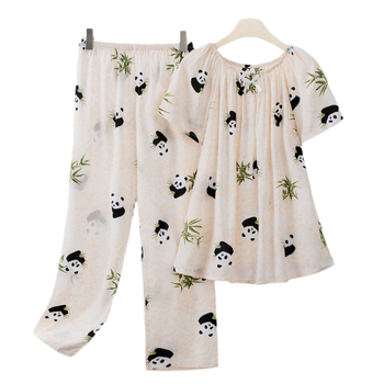 Σετ πιτζάμες από Lyocell για γυναίκες, με στρογγυλή λαιμόκοψη, μανίκια 3/4, μακριά παντελόνια, εκτύπωση, ελαφρύ και διαπνέον.