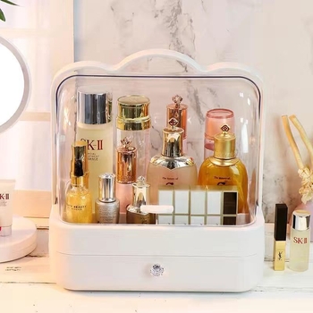 Преносима кутия за козметика за съхранение с голям капацитет, ABS материал, капак с отваряне, прахоустойна, с разширителен слой