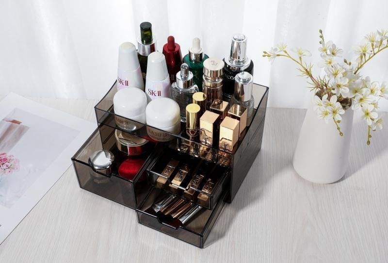 Преносима кутия за козметика за съхранение с голям капацитет, ABS материал, капак с отваряне, прахоустойна, с разширителен слой