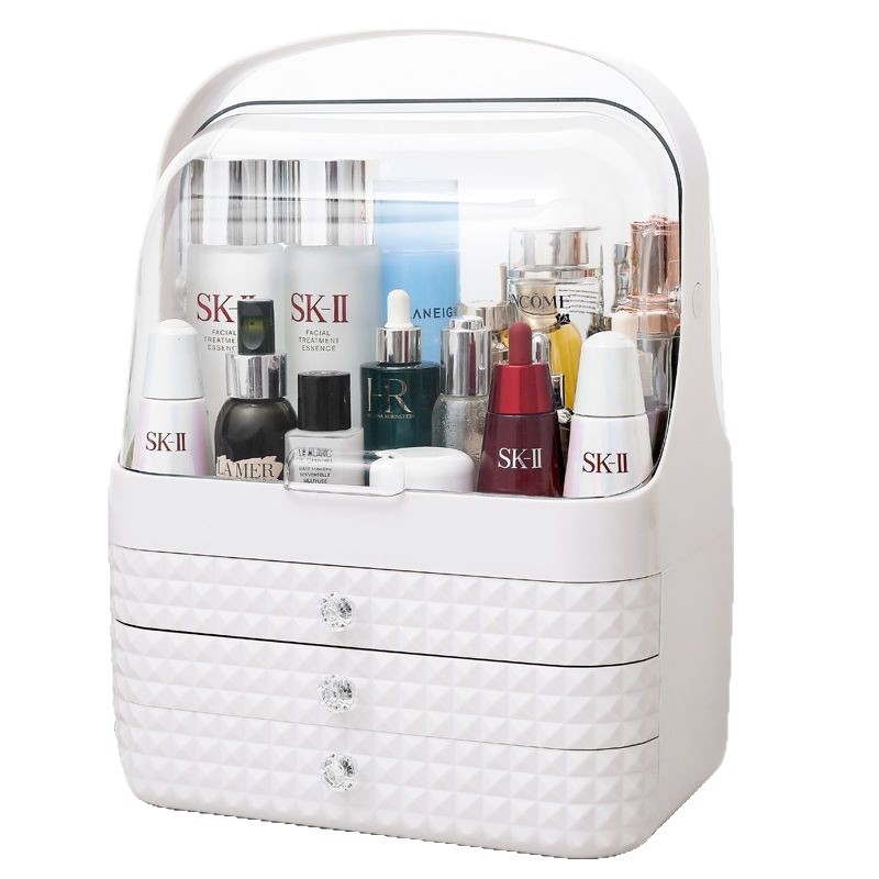 Преносима кутия за козметика за съхранение с голям капацитет, ABS материал, капак с отваряне, прахоустойна, с разширителен слой