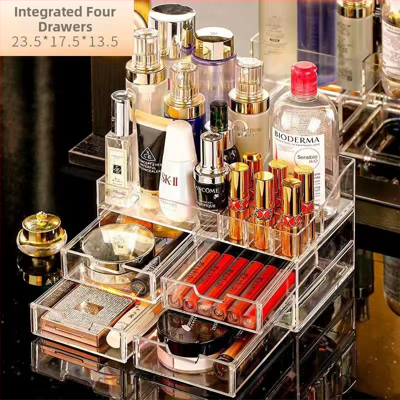 Преносима кутия за козметика за съхранение с голям капацитет, ABS материал, капак с отваряне, прахоустойна, с разширителен слой