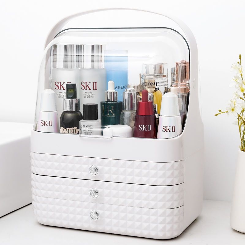 Преносима кутия за козметика за съхранение с голям капацитет, ABS материал, капак с отваряне, прахоустойна, с разширителен слой