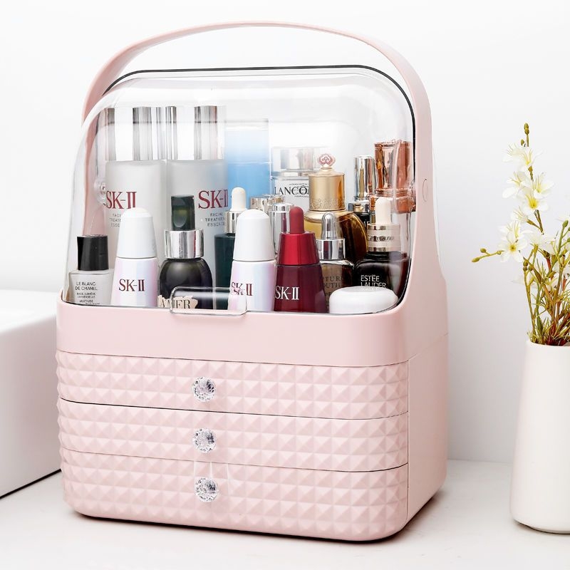 Преносима кутия за козметика за съхранение с голям капацитет, ABS материал, капак с отваряне, прахоустойна, с разширителен слой
