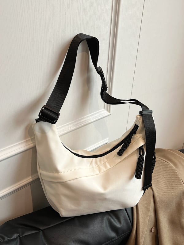 Női Oxford anyagú oldaltáska, alak dumpling, dumpling buns stílus, cipzáras zárás, márka nélküli