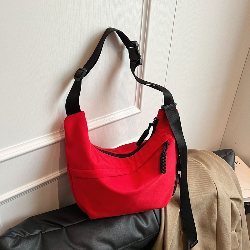 Női Oxford anyagú oldaltáska, alak dumpling, dumpling buns stílus, cipzáras zárás, márka nélküli