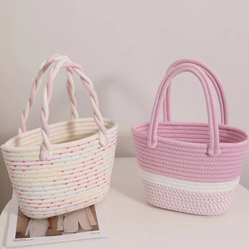Ručna tkana pamuk tote torba, stil Cloud Bag, otvoreni vrh, oblik školjke, dvostruka naramenica, Sunny Day, proljeće 2024