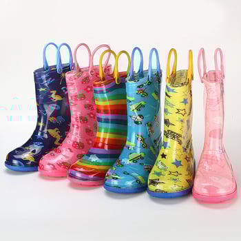 Cizme de ploaie pentru copii, unisex, partea superioară din PVC, gambă înaltă, toc mic 1–3 cm, stil coreean, marca Chasing Stars Foot
